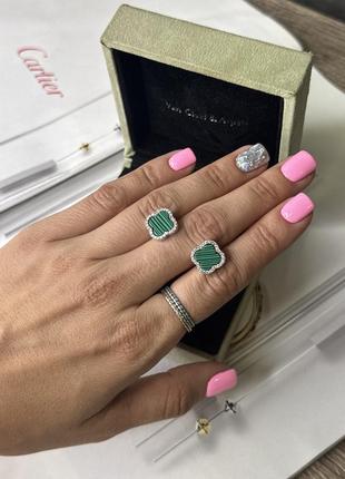 Серебряные серьги-гвоздики четырехлистник и колье  van cleef3 фото