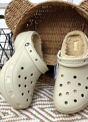 Женские кроксы утепленные на платформе crocs classic platform lined bone беж лидер продаж crocs