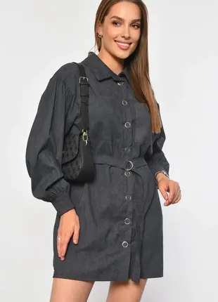 Вельветовое платье-рубашка с поясом