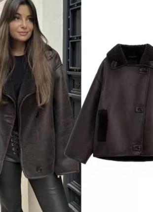 Дубленка zara шоколадная оверсайз