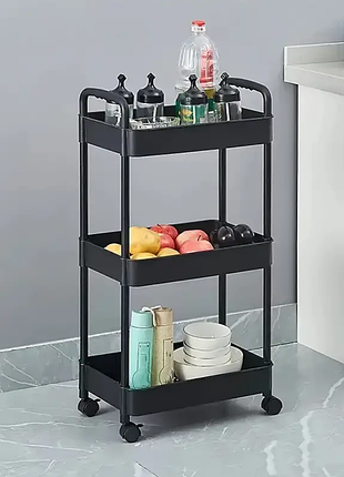 Етажерка мобільна 3-ярусна вузька збірна для косметики у ванну кімнату полиця підставка на коліщатка