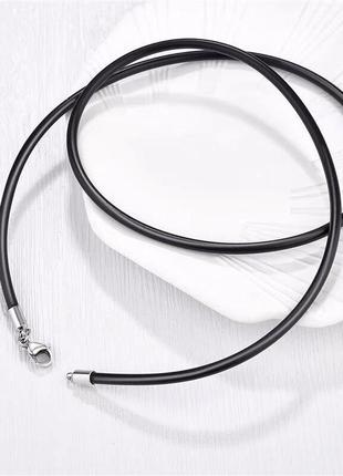 Черный силиконовый шнур для подвески с карабином, длина - 55 см, диаметр - 2 мм