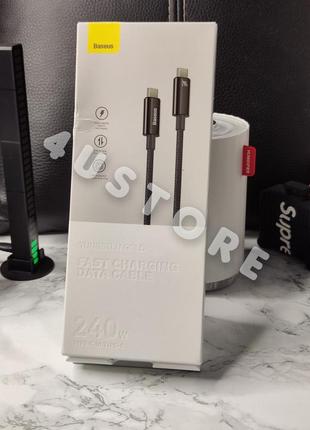 Кабель baseus 240w для заряджання iphone 15 pro max плетений usb c type з чорний 1 метр