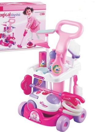 Ігровий набір для прибирання візок на колесах, пилосос, звуки, щітка, швабра a5951 pro_234 фото