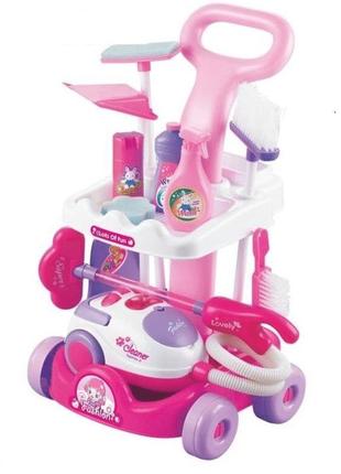 Ігровий набір для прибирання візок на колесах, пилосос, звуки, щітка, швабра a5951 pro_235 фото