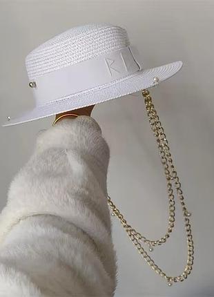 Шляпа соломенная белая rb шляпка стильная с декором модная белья шляпа