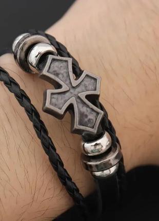 Вінтажний багатошаровий плетений браслет із штучної шкіри з підвіскою у вигляді хреста