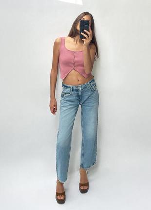 Укороченные синие джинсы женские zara new