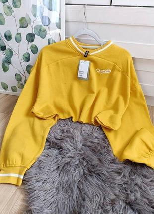 Желтый укороченный свитшот от h&m, размер m