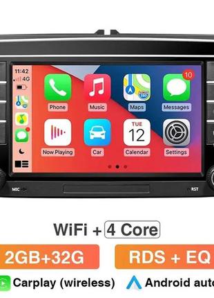 Автомагнитола штатная 7" android 2din vw 7037b для volkswagen, skoda, seat (2/32gb, android auto, carplay)