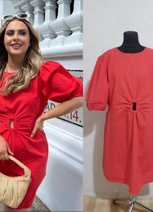 Платье из смесового льна с рукавами-фонариками  primark