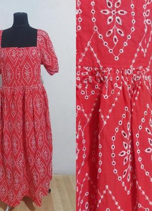 Котоновое платье с прошвой ришелье квадратный вырез tu3 фото