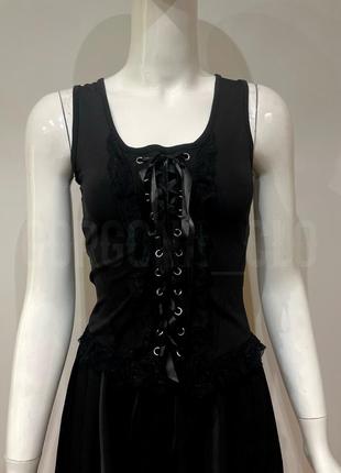 Винтажный готический топ на шнуровке с кружевом