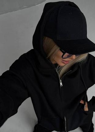 Тепле худі на флісі чорне та сіра кофта толстовка2 фото