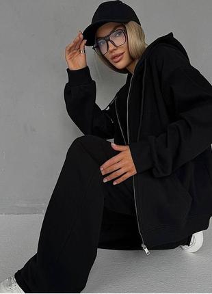 Тепле худі на флісі чорне та сіра кофта толстовка3 фото