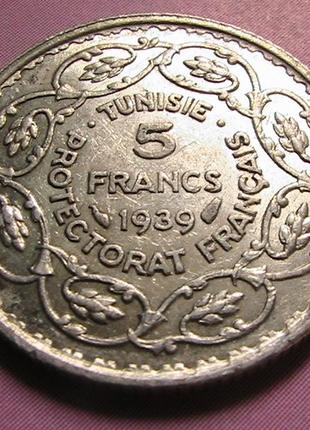 Тунис 5 франков 19391 фото