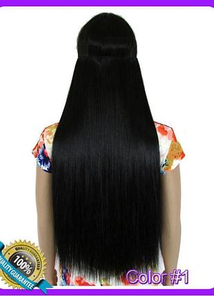 Термо волосся на заколках, потиличне пасмо. прямі, нарощування 1в чорний колір