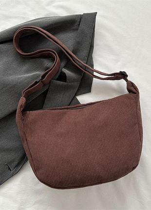 Вельветова темно-коричнева сумочка