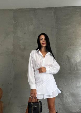 Платье-рубашка оверсайз с баской на запах