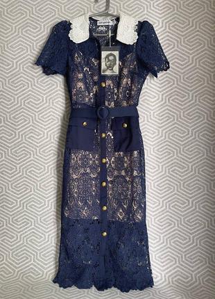Платье self portrait синее кружевное