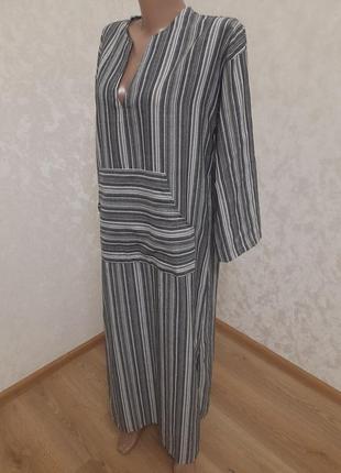 Актуальное долгое свободное платье кафтан каптан в полоску9 фото
