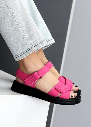 Женские розовые босоножки сандалии на липучке8 фото