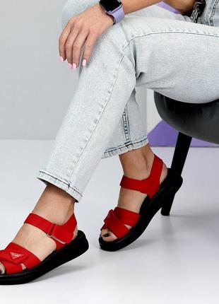 Женские красные босоножки сандалии на липучке5 фото