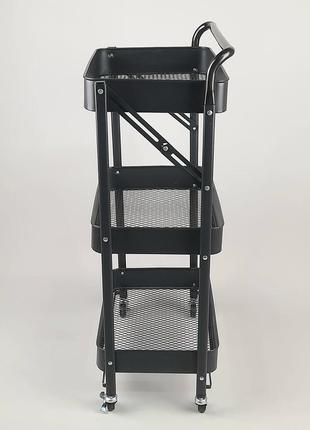 Этажерка стеллаж металлический черного цвета на 3 полки на колесах