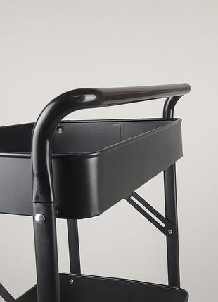 Этажерка стеллаж металлический черного цвета на 3 полки на колесах