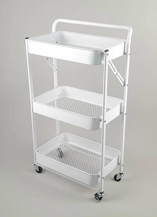 Етажерка стелаж металевий білого кольору на 3 полиці на колесах