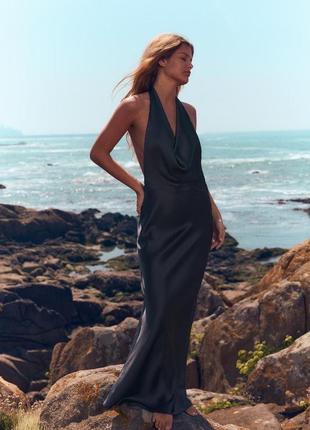Сукня жіноча синя атласна довга zara new
