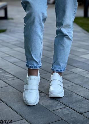 Кроссовки, белый, натуральная кожа