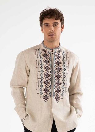 Эксклюзивная дизайнерская мужская льняная вышиванка ( 100% лен)
