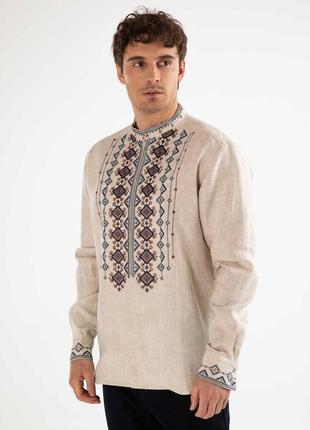 Эксклюзивная дизайнерская мужская льняная вышиванка ( 100% лен)