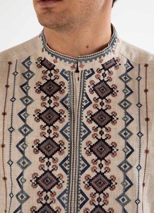 Эксклюзивная дизайнерская мужская льняная вышиванка ( 100% лен)