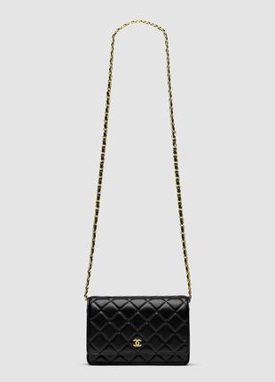 Chanel classic wallet on chain black/gold1 фото