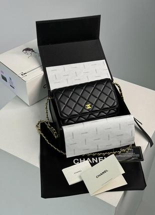 Chanel classic wallet on chain black/gold6 фото