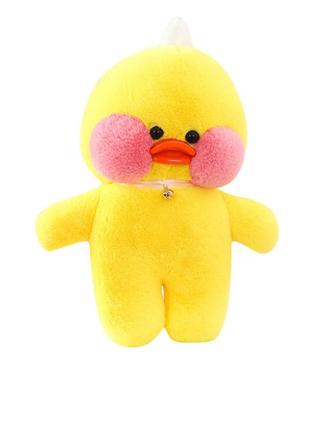М'яка качечка іграшка la-la fan-fan №4 лалафанфан 30 см  з бантом та окулярами жовта