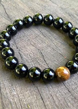 Браслет, браслет із камінням, браслет з тигрового ока і чорного агату, браслет ручної роботи