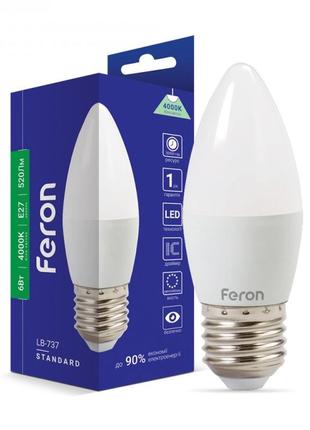 Світлодіодна led-лампа "свічка" feron lb-737 6w е27 4000k
