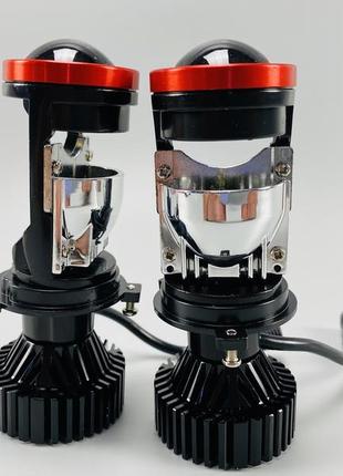 Лампа світлодіодна комплект 2 шт 12/24v 65w set (реальних ватів) led + лінза + 6000к ip67 цоколь h4