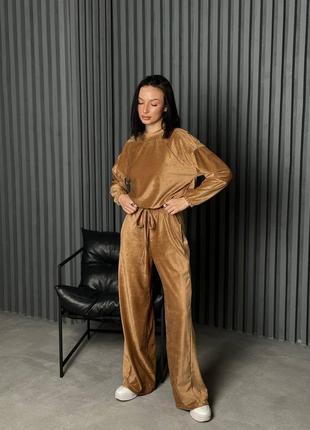 Стильний  спортивний oversize костюм велюр рубчик