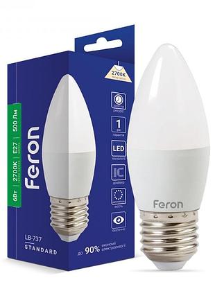 Світлодіодна led-лампа "свічка" feron lb-737 6w е27 2700k