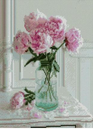 Алмазна вишивка на підрамнику півонії 30х40 алмазна мозаїка круглими стразами квітковий ранок strateg hx166