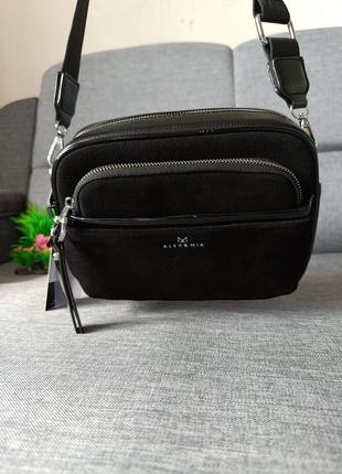 Стильная сумка от alex &amp; mia натуральная замша экокожа черная