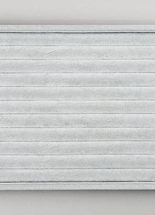 Планшет-витрина для колец и сережек серого цвета (флокированная), ширина 35 см.