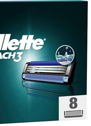 Леза для гоління gillette mach3, 8 шт (3 леза), захисне мікроласто.чудове ковзання зі змащуючою смужкою