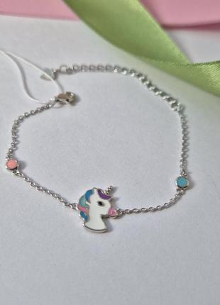 Серебряный браслет на руку без камней единорог 14 - 19 см серебро 925 пробы родированное бк2/893 2.30г