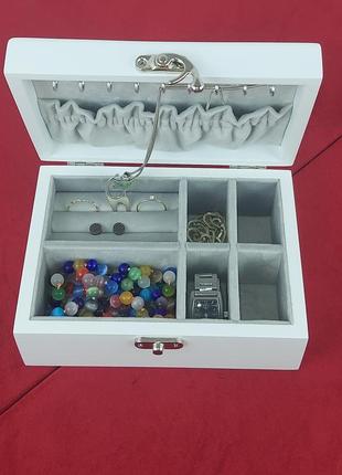 Шкатулочка для украшений белого цвета с серым бархатом, 170*120*70 мм тм wooden organizer