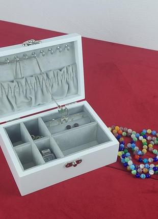 Шкатулочка для украшений белого цвета с серым бархатом, 170*120*70 мм тм wooden organizer